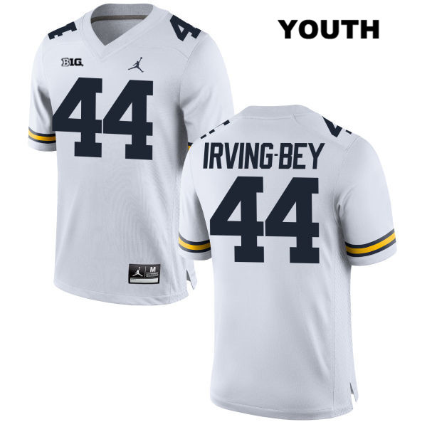 Youth NCAA Michigan Wolverines Deron Irving-Bey #44 White Jordan Brand Authentic Stitched Football College Jersey RN25F13YB